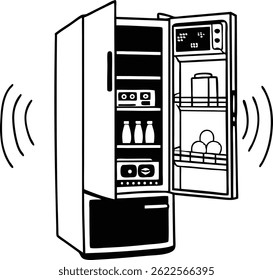 Smart refrigerator with temperature control panel icon vector. Wi-fi connected smart refrigerator logo