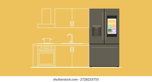 Smart Kühlschrank mit Touchscreen in der Küche, Home Automation Konzept