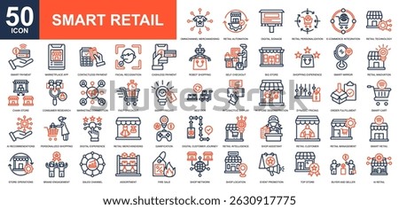 Smart Retail icon collection set. Ecommerce, store management, online shopping, sales marketing icon. Simple line color vector.