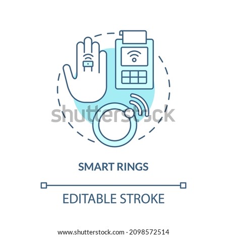 Smart rings turquoise concept icon. Wireless device. Touchless system abstract idea thin line illustration. Isolated outline drawing. Editable stroke. Roboto-Medium, Myriad Pro-Bold fonts used