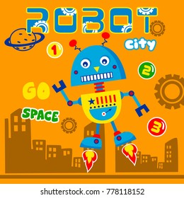 smart robo city funny cartoon,vector illustration