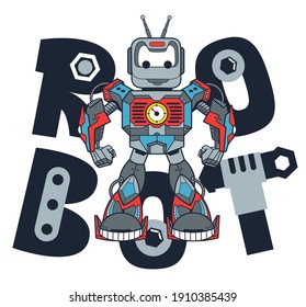 Smart robot cartoon isolated on white background illustration vector, T-Shirt design for kids.