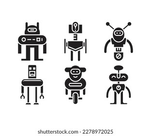 smart robot character icons set