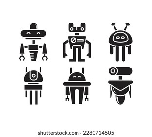 smart robot character icons set