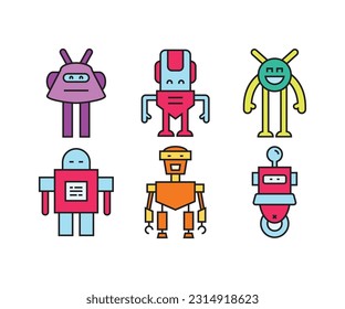 smart robot character icons set