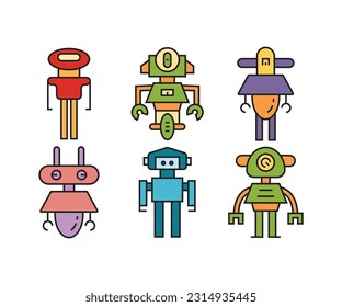 smart robot character icons set