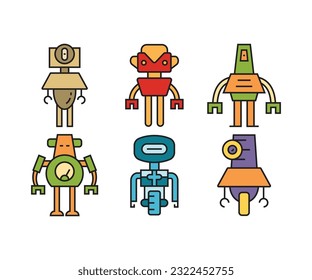 smart robot character icons set
