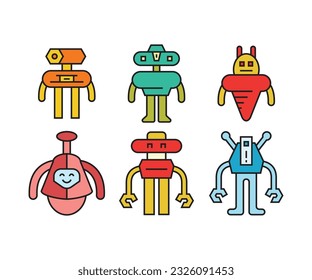 smart robot character icons set
