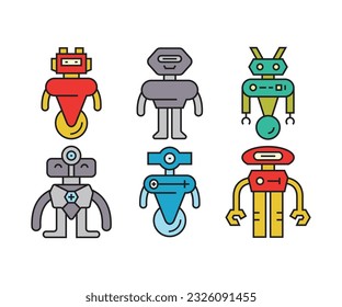 smart robot character icons set