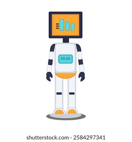 The smart robot displays on its screen a histogram with a digital clock on the case