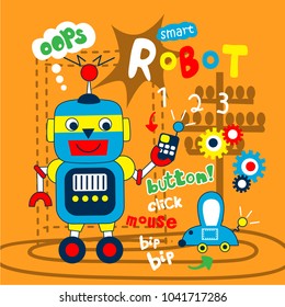 smart robot funny cartoon,vector illustration