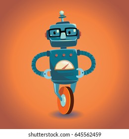 Smart robot with glasses on wheel. Vector illustration.