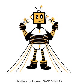 Smart robot illustration in hand drawn style 
