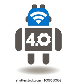 Smart Robot Industry 4.0 Icon Vector. Wireless Robotics Automation Technology Illustration. Machine Learning Logo. Think IoT AI Drone Symbol.