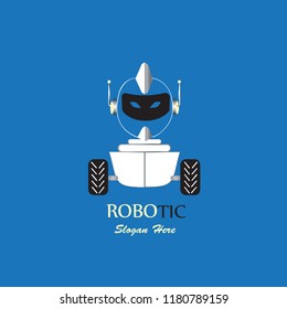 Smart robot logo template. Cute logotype isolated on white background. Future technologies theme. Vector concept symbol