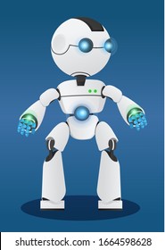 Smart robot, mechanical artificial agent. Innovation like autonomous machine capable to make decisions by itself. Cyber interface of android. Vector illustration of modern technologies in flat style