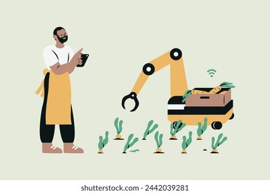 Smart Robotic Farmers Concept Vector Illustration