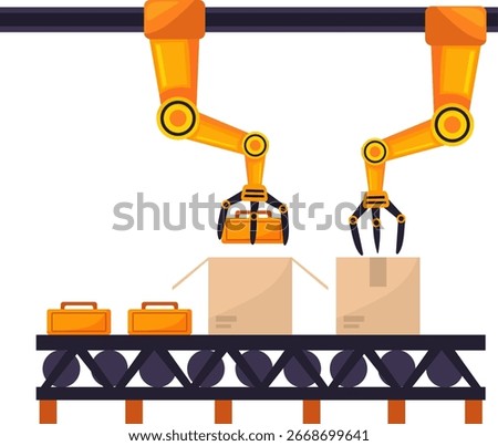 Smart Robotic Packaging System with Dual Arms Handling Products and Preparing Boxes for shipment, representing logistics technology, e-commerce fulfillment, and Industry 4.0 solutions.