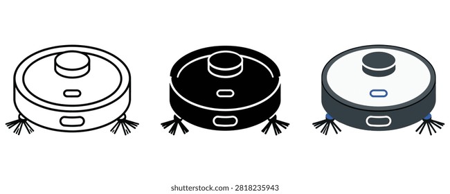 Smart robotic vacuum cleaner icon set in outline and solid styles with appliance