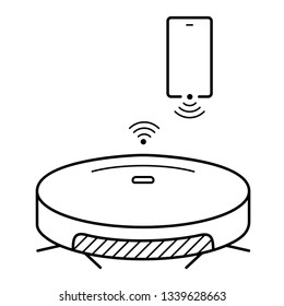 Smart robotic vacuum cleaner. Vector outline icon isolated on white background.
