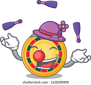 Smart roulette cartoon character design playing Juggling