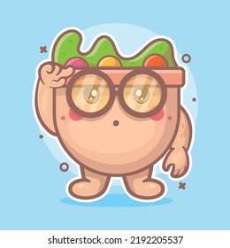 smart salad food character mascot with think expression isolated cartoon in flat style design