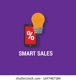 smart sales concept - mobile phone and bulb.Conceptual vector illustration in flat style design.Isolated on background.