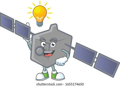 Cartoon-Charakter eines intelligenten Satellitennetzes hat eine Idee