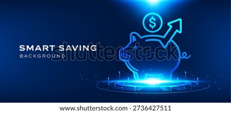 Smart Saving Concept with Piggy Bank and US Dollar Coins Neon Light, Modern Banking and Deposit Idea, Dark Blue Technology Background Vector Illustration