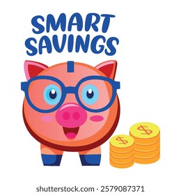 Smart saving with a piggy bank, flat style sticker 