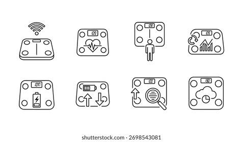 Conjunto de ícones de escala inteligente com recursos de controle de integridade e conectividade para vetor de aplicativos digitais