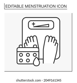  Smart scale line icon. Changeable weight during period. Menstruation concept. Isolated vector illustration. Editable stroke