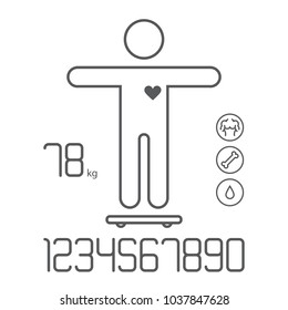 Smart scale weight fat bones water icons numbers. Vector illustration