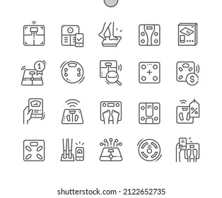 Smart scales. Equipment, device. Buy, price and product reviews. Pixel Perfect Vector Thin Line Icons. Simple Minimal Pictogram