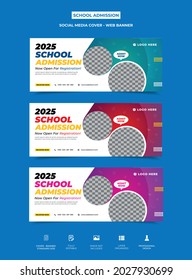 smart school admission social media timeline cover template design with an image placement, three gradient color variation available. editable, organized template. web banner, vector eps 10 version