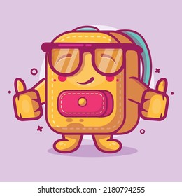 smart school bag character mascot with thumb up hand gesture isolated cartoon in flat style design