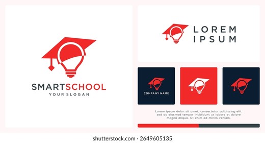 Smart school logo design combine bulb and hat, education concept