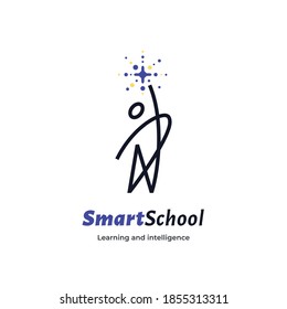 Smart School logo. Line icon with stars. Learning and intelligence. Online education logo. Emblem for courses, classes and schools. Graduation. The concept of achieving a goal, gaining knowledge.