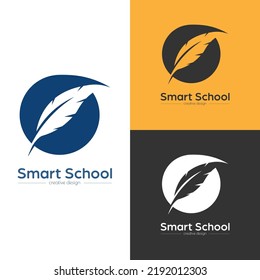 Smart school. A pen in a circle. Template for logo, sticker, brand label and creative solutions. An ideal for websites and applications