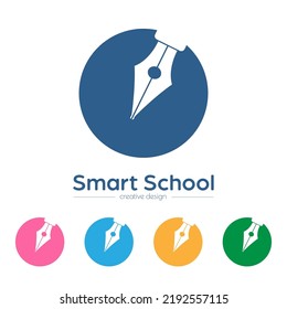 Smart school. A pen in a circle. Template for logo, sticker, brand label and creative solutions. An ideal for websites and applications