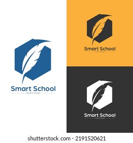 Smart school. A pen in a hexagon. Template for logo, sticker, brand label and creative solutions. An ideal for websites and applications