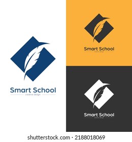 Smart school. A pen in a square
. Template for logo, sticker, brand label and creative solutions. An ideal for websites and applications