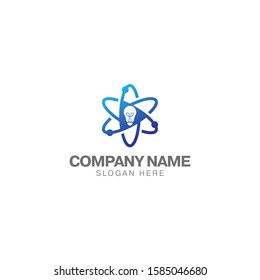 Smart science logo design template, light bulb and atomic icon vector