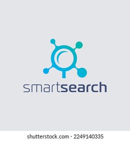 Logotipo e icono de Smart Search. Logo lúdico con una lupa que también es inteligente. Ilustración vectorial.