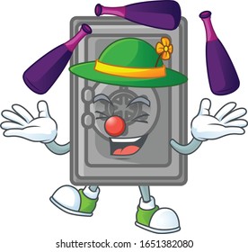 Smart security box closed cartoon character style playing Juggling