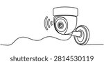 Smart Security Camera With Motion Detection Waves Continuous One Line Drawing Surveillance Illustration