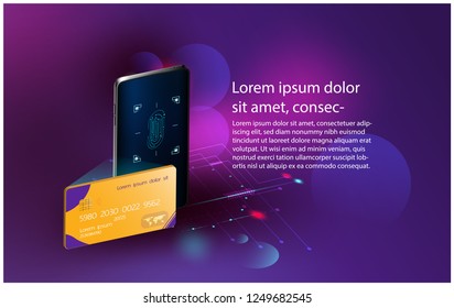 Smart security  credit cards controls vector futuristic technology controlling protection system With space for content,web,template,online business tech presentation appliances via internet 