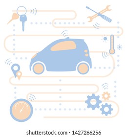 Smart self-driving car transfer of information about its condition: location, amount of fuel, temperature conditions in the car, need for repair. Automated car, autonomous vehicle,  driverless car.