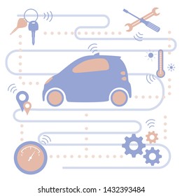 Smart self-driving car transfer of information about its condition: location, amount of fuel, temperature conditions in the car, need for repair. Automated car, autonomous vehicle,  driverless car.