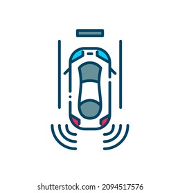 Smart Sensor Assisted Car Parking. Pixel Perfect, Editable Stroke Colorful Icon